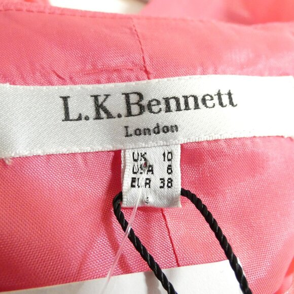 Pink Holiday Party Silk Dress Sz 8 Chiffon L.K.Bennett Couture Ruched Sleeveless - Picture 9 of 13